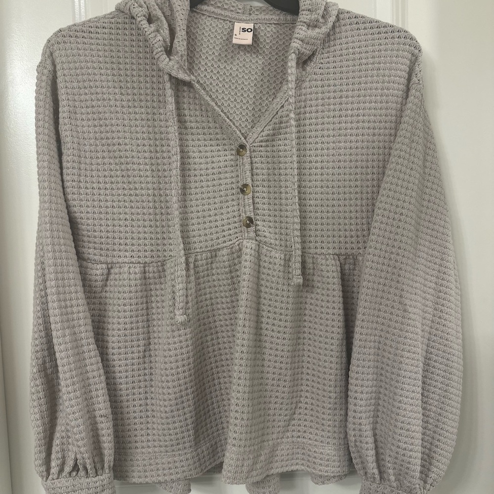SO Women's Light Gray Waffle Knit Hoodie